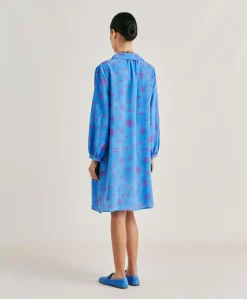 Robe Amber En Crepe De Chine - Bluette/Fuchsia