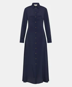 Robe Bethany En Acetate De Soie Solide - Bleu Nuit