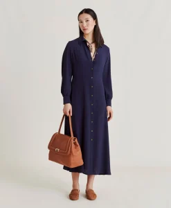 Robe Bethany En Acetate De Soie Solide - Bleu Nuit