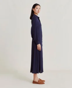 Robe Bethany En Acetate De Soie Solide - Bleu Nuit