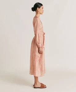 Robe California En Haboutai De Soie - Creme/Corail