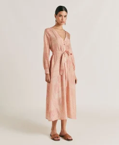 Robe California En Haboutai De Soie - Creme/Corail