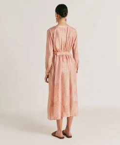 Robe California En Haboutai De Soie - Creme/Corail