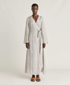 Robe Caterina En Lin Viscose - Creme/Perle