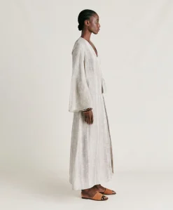 Robe Caterina En Lin Viscose - Creme/Perle