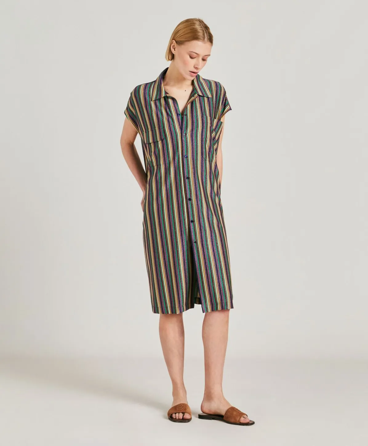 Robe Colorado Rayee En Jersey Lurex - Vert Multicolore