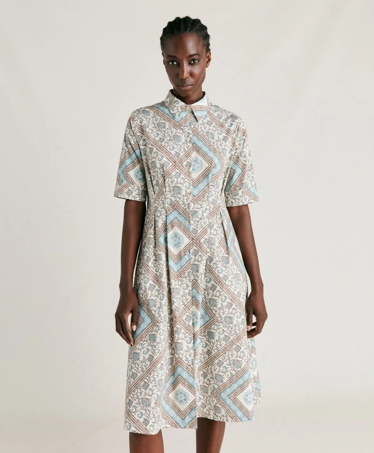 Robe En Popeline Ilaria - Creme/Poudre