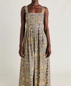 Robe En Popeline Lavinia - Or/Bleu