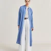 Robe En Viscose De Soie Rayee Zaira - Bleu Clair/Creme
