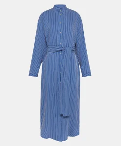 Robe En Viscose De Soie Rayee Zaira - Bleu Clair/Creme