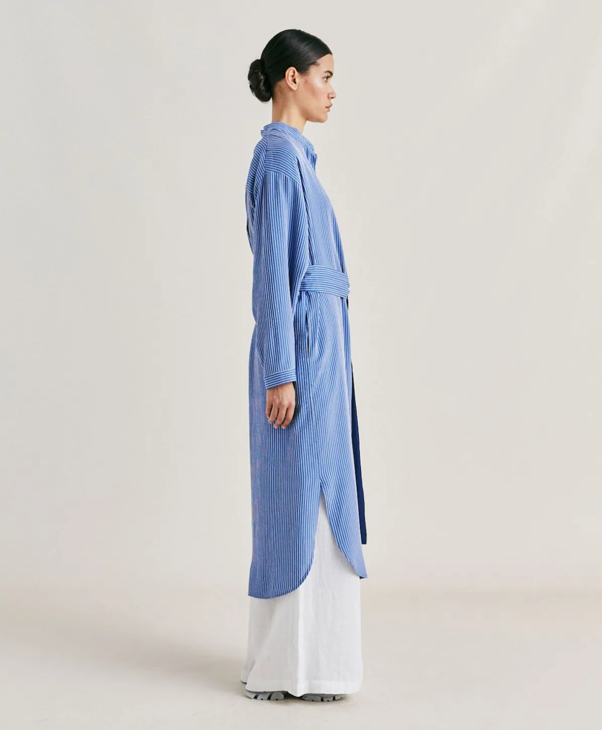 Robe En Viscose De Soie Rayee Zaira - Bleu Clair/Creme