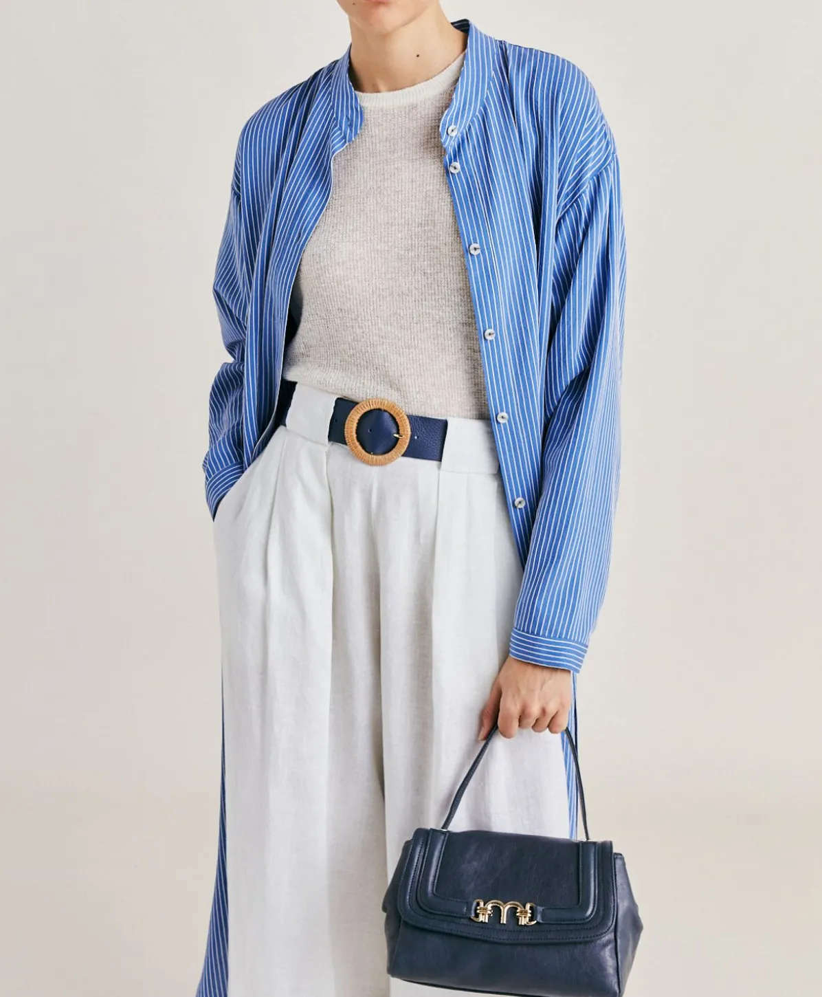 Robe En Viscose De Soie Rayee Zaira - Bleu Clair/Creme