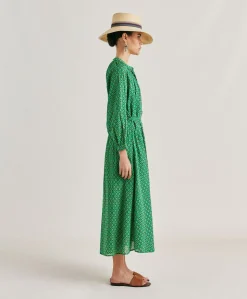 Robe En Voile De Coton Imprime Goa - Emeraude