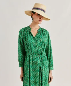 Robe En Voile De Coton Imprime Goa - Emeraude