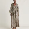 Robe Fortuna En Serge De Soie - Or/Bleu