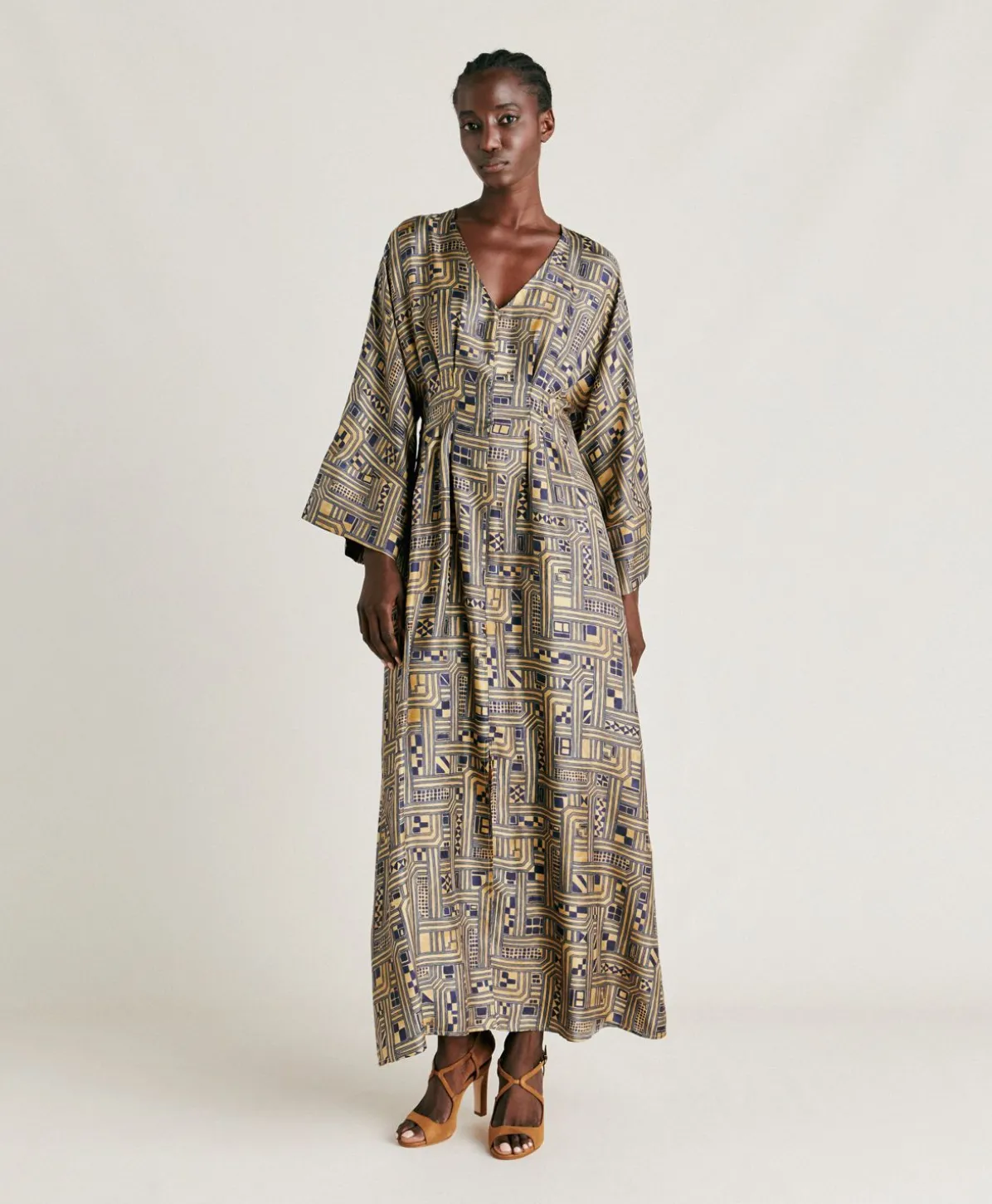Robe Fortuna En Serge De Soie - Or/Bleu