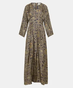 Robe Fortuna En Serge De Soie - Or/Bleu