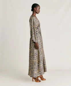 Robe Fortuna En Serge De Soie - Or/Bleu