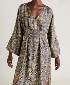 Robe Fortuna En Serge De Soie - Or/Bleu