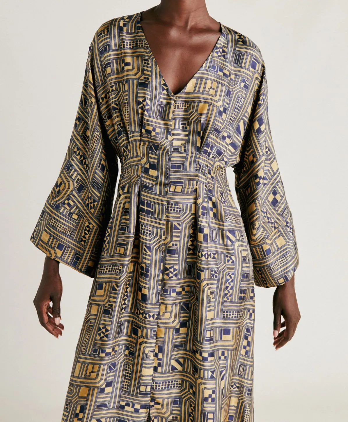 Robe Fortuna En Serge De Soie - Or/Bleu