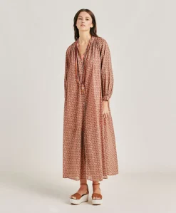 Robe Goa En Voile De Coton Imprime - Corail