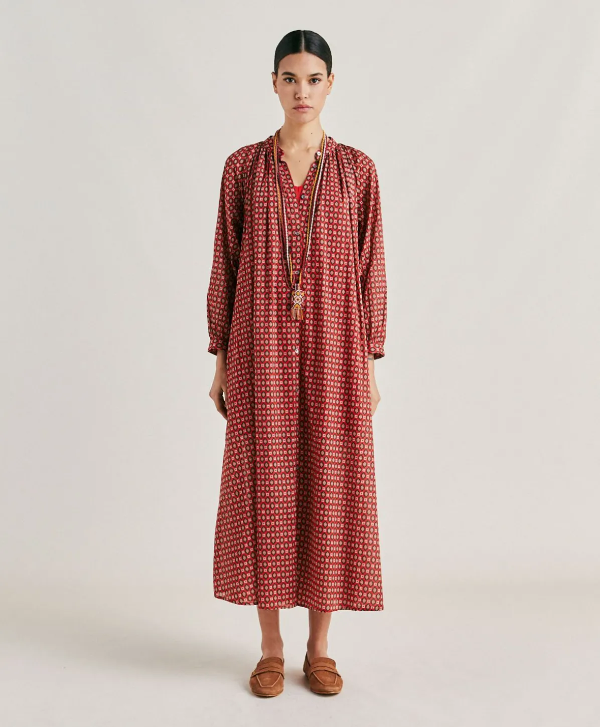Robe Goa En Voile De Coton Imprime - Rouge