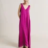 Robe Helena En Soie Unie - Cyclamen