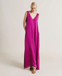 Robe Helena En Soie Unie - Cyclamen