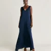 Robe Helena En Soie Unie - Bleu Nuit