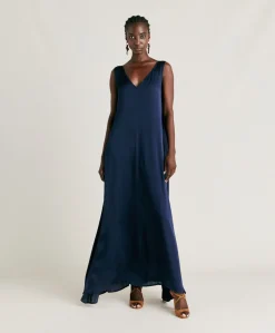 Robe Helena En Soie Unie - Bleu Nuit
