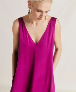 Robe Helena En Soie Unie - Cyclamen