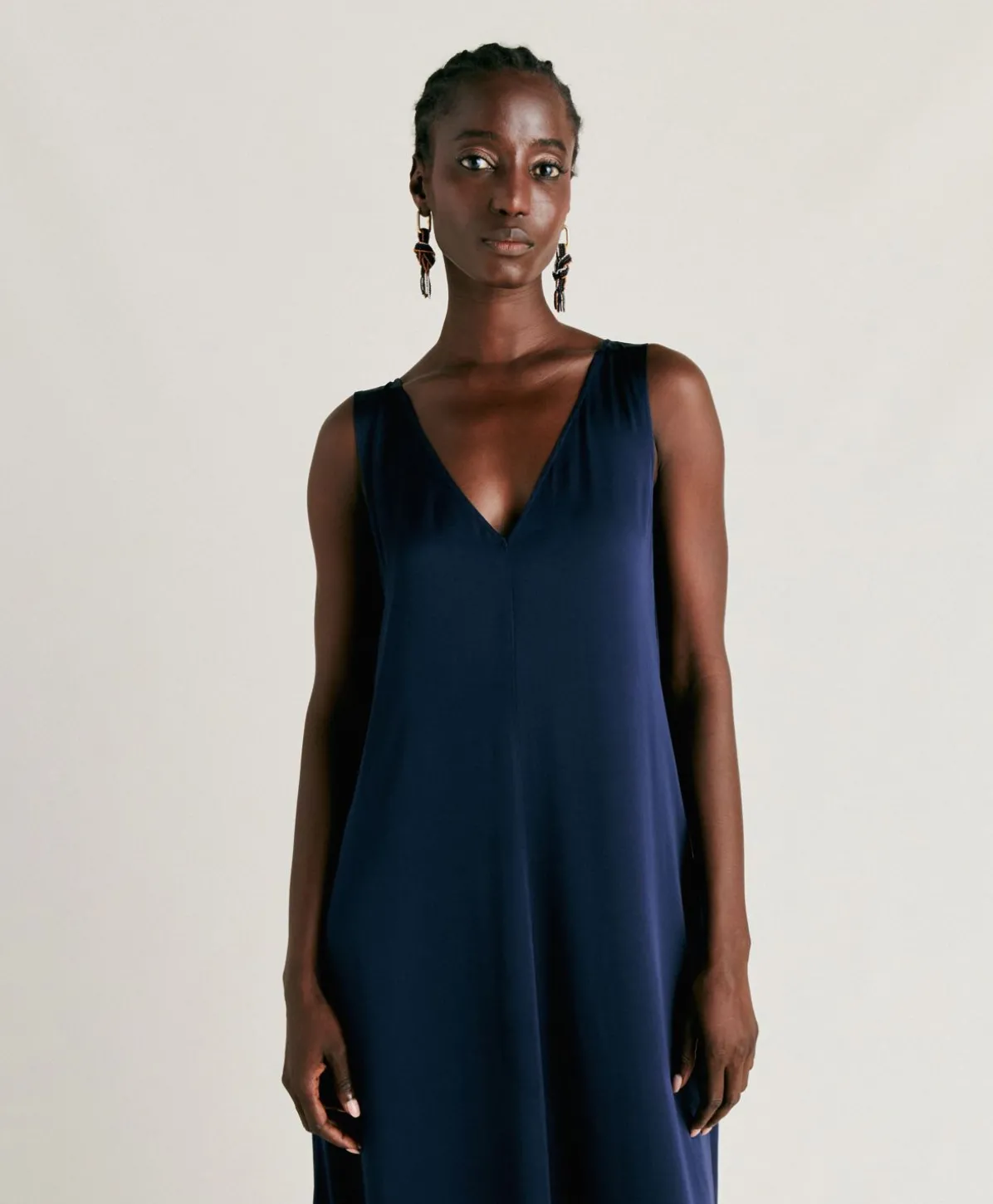 Robe Helena En Soie Unie - Bleu Nuit