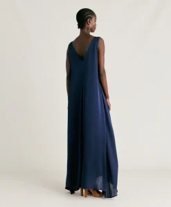 Robe Helena En Soie Unie - Bleu Nuit