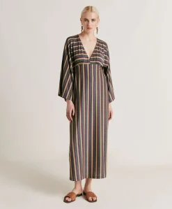 Robe Margarida En Jersey Lurex Raye - Vert Multicolore