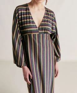 Robe Margarida En Jersey Lurex Raye - Vert Multicolore