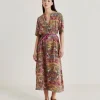 Robe Penelope Crepe De Chine - Olive Multicolore