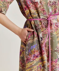 Robe Penelope Crepe De Chine - Olive Multicolore