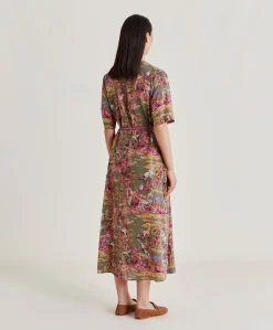 Robe Penelope Crepe De Chine - Olive Multicolore