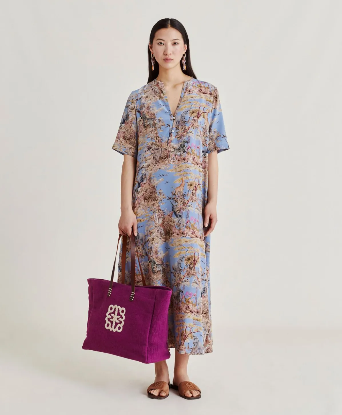 Robe Penelope En Crepe De Chine - Multicolore Ceruleen