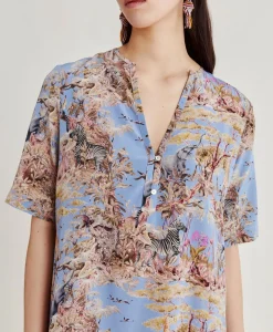Robe Penelope En Crepe De Chine - Multicolore Ceruleen