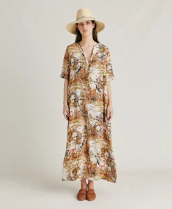 Robe Penelope En Crepe De Chine - Creme / Multicolore