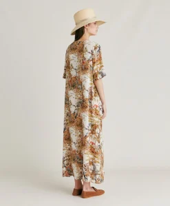 Robe Penelope En Crepe De Chine - Creme / Multicolore
