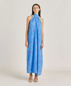 Robe Sabina En Crepe De Chine - Bleutte/Fuchsia