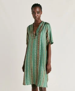 Robe Sarraina En Serge De Soie - Vert/Multicolore