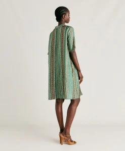 Robe Sarraina En Serge De Soie - Vert/Multicolore