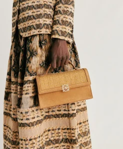 Sac Bandouliere Sophie En Cuir Lame Et Raphia - Caramel