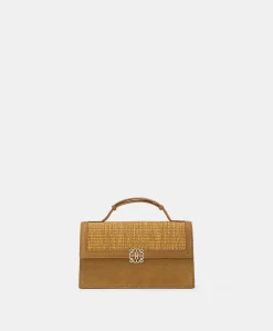 Sac Bandouliere Sophie En Cuir Lame Et Raphia - Caramel