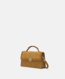 Sac Bandouliere Sophie En Cuir Lame Et Raphia - Caramel