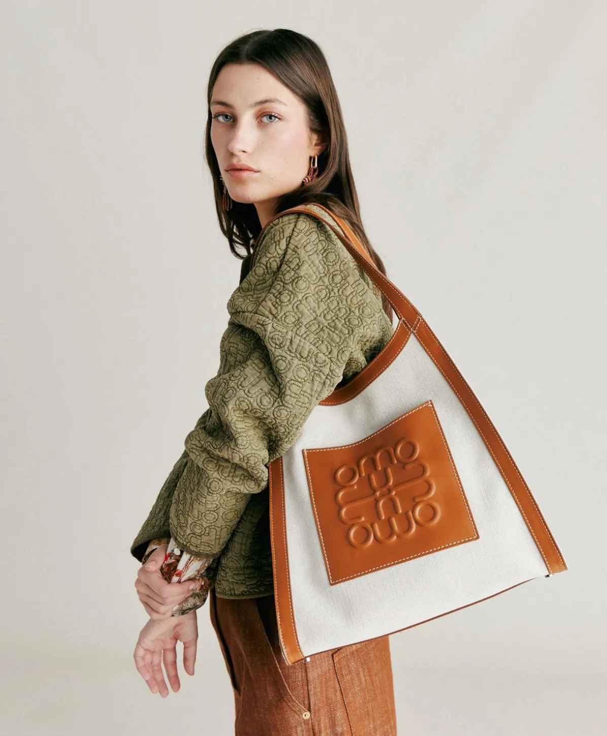 Sac Cabas Geraldine En Cuir Et Toile - Beige