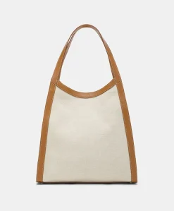 Sac Cabas Geraldine En Cuir Et Toile - Beige